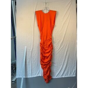 NWT Fashion Nova XL Orange Ruched Padded Shoulder Maxi Dress Sleeveless #2253
